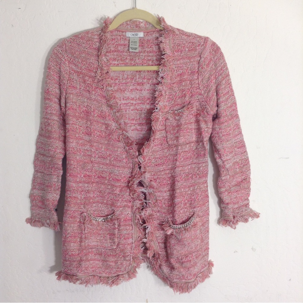 Cache pink tweed jacket women's small Fringe Day to Night Clueless Taylor Swift